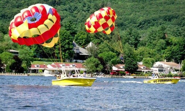 Parasailing over Lake George.